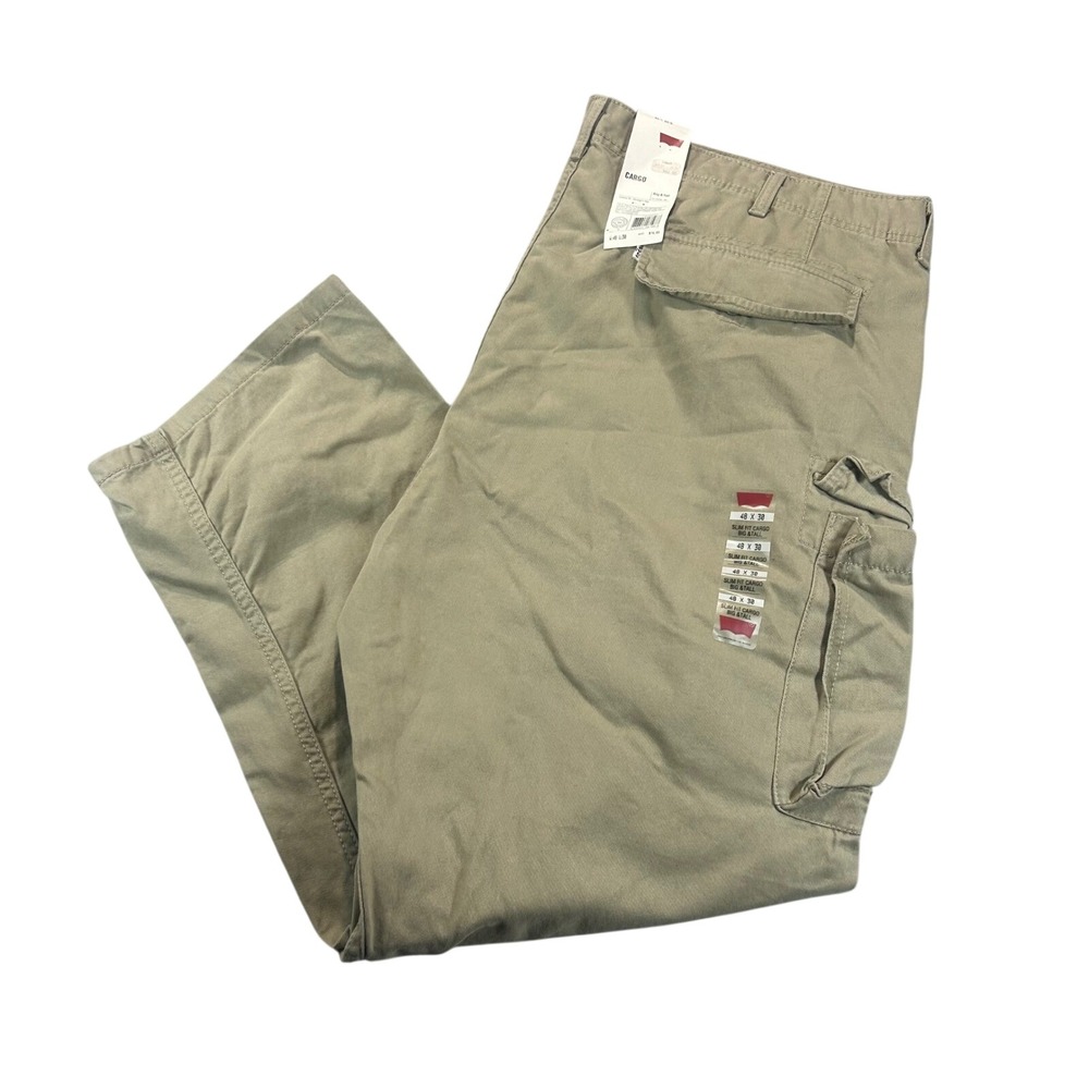 NEW Levi Mens Cargo Pants 48x30 Khaki Big & Tall Loose Fit Straight Leg‎ Cotton